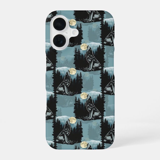 Wolf Howling At Moon Pattern Design  iPhone 16 Case (Back)
