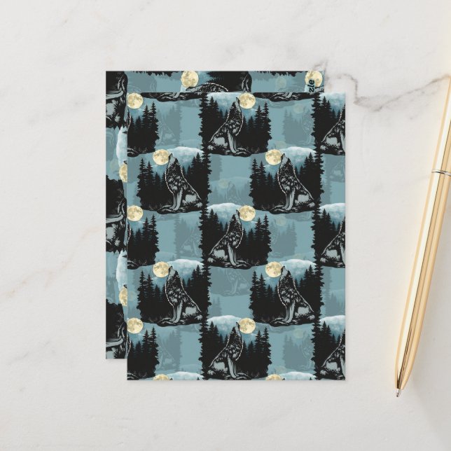 Wolf Howling At Moon Pattern Design  Postcard (Front/Back In Situ)