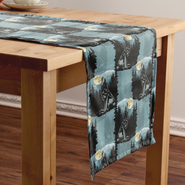 Wolf Howling At Moon Pattern Design  Short Table Runner (Creator Uploaded)