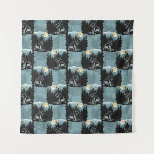 Wolf Howling At Moon Pattern Design Tapestry