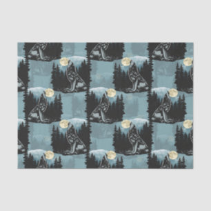 Wolf Howling At Moon Pattern Design  Tissue Paper