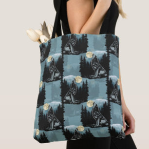 Wolf Howling At Moon Pattern Design  Tote Bag