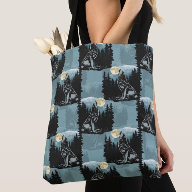 Wolf Howling At Moon Pattern Design  Tote Bag (Creator Uploaded)