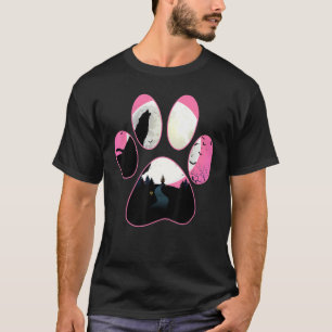 Wolf Howling At Moon Pink Dog Paw Halloween T-Shirt