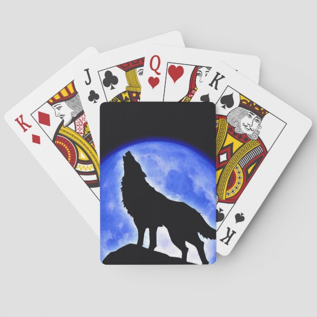 Wolf Howling at Moon Playing Cards (Back)