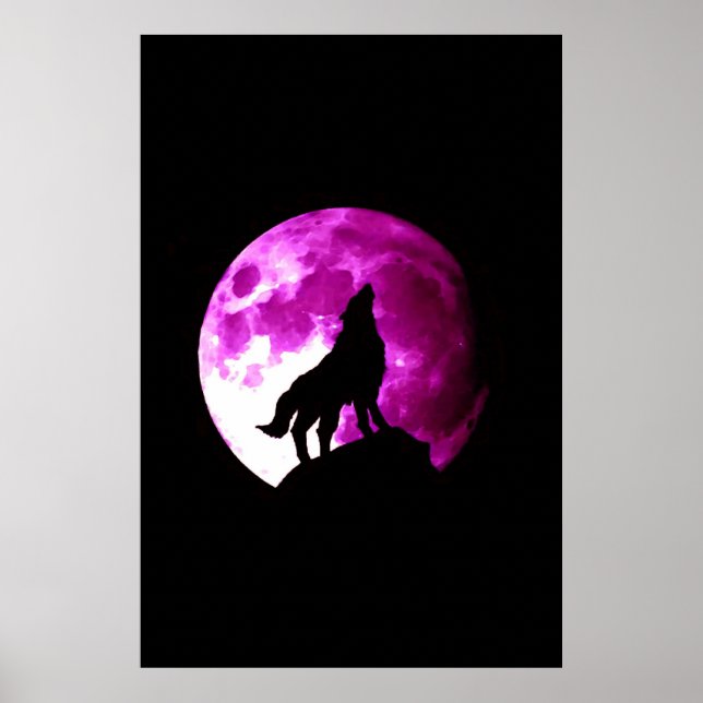 Wolf Howling at Moon Poster - Fantasy Art (Front)