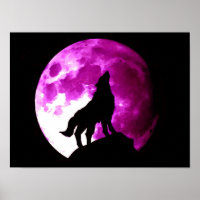 Wolf Howling at Moon Poster Print