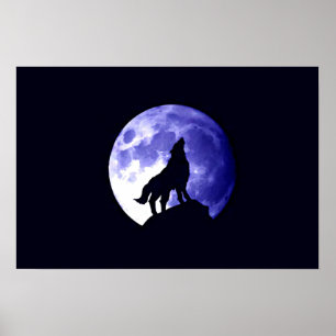 Wolf Howling at Moon Poster Print - Wolf Posters