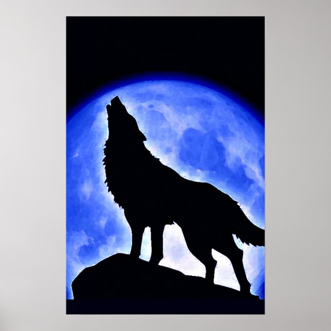 Wolf Howling at Moon Poster Print - Wolf Posters (Front)