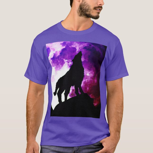 Wolf Howling at Moon Purple Colour T-Shirt (Front)