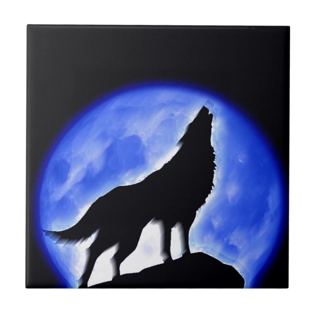 Wolf Howling at Moon Tile (Front)
