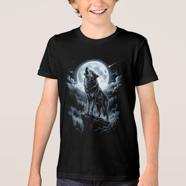 Wolf Howling at Moon Tri-Blend Shirt (Front)