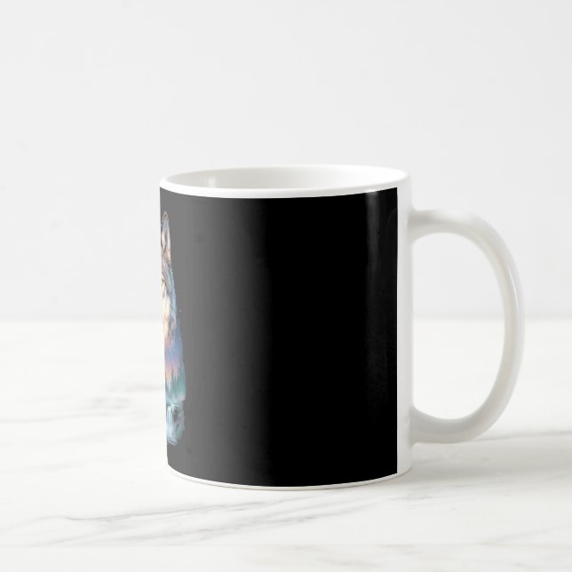 Wolf Howling at Moon Underneath Beautiful Wolf Coffee Mug (Right)