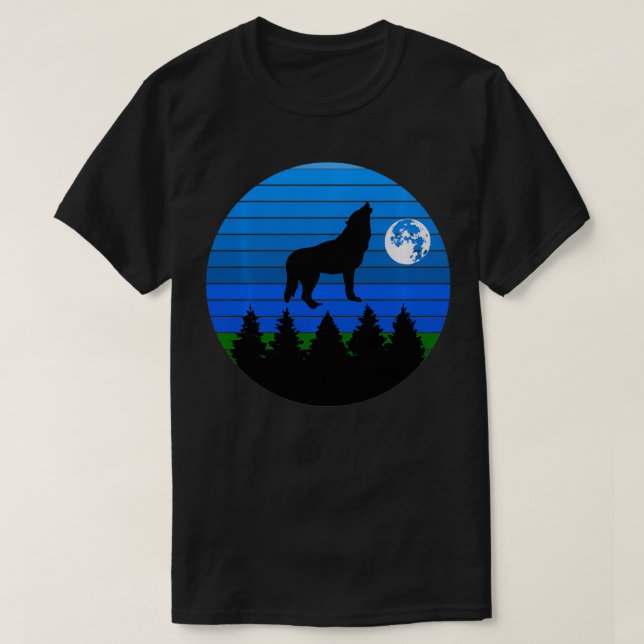 Wolf Howling at Moon with Trees and Background  T-Shirt (Design Front)