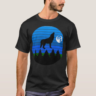 Wolf Howling at Moon with Trees and Background T-Shirt
