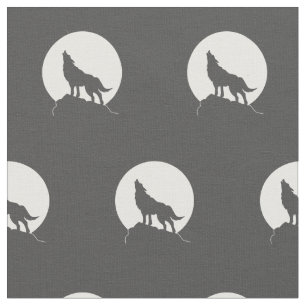 Wolf Howling at Moon Wolves Fabric