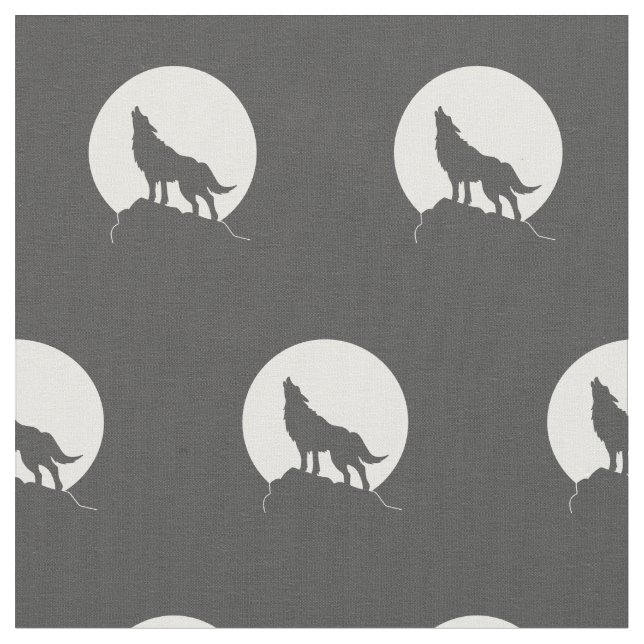 Wolf Howling at Moon Wolves Fabric (Close Up)