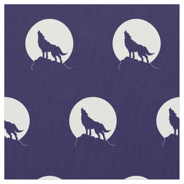 Wolf Howling at Moon Wolves Fabric (Close Up)