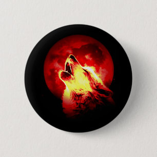 Wolf Howling at Red Night 6 Cm Round Badge