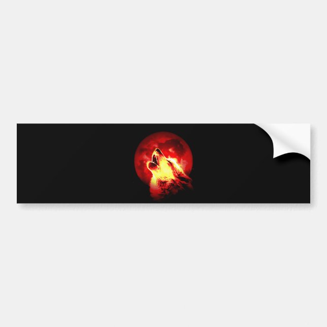 Wolf Howling at Red Night Bumper Sticker (Front)