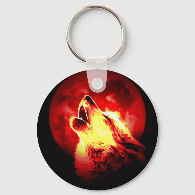 Wolf Howling at Red Night Key Ring (Front)