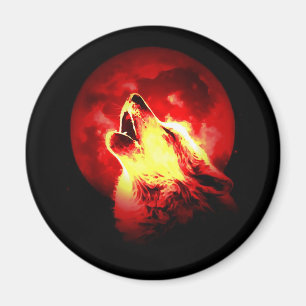 Wolf Howling at Red Night Magnet
