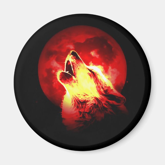 Wolf Howling at Red Night Magnet (Front)