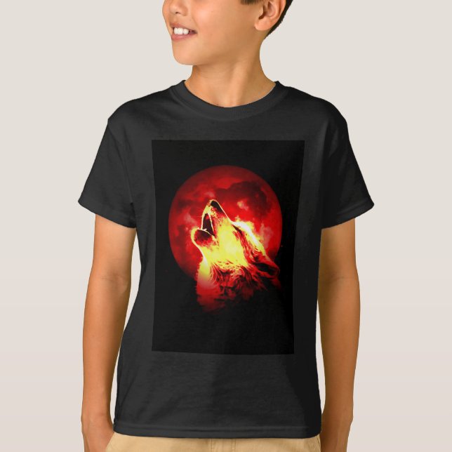 Wolf Howling at Red Night T-Shirt (Front)