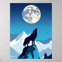 Wolf Howling at the Full Moon