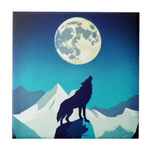 Wolf Howling at the Full Moon Tile