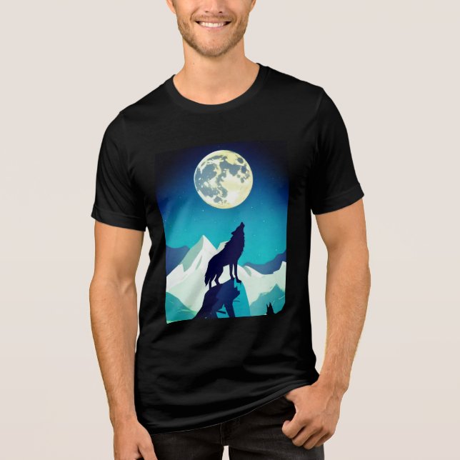 Wolf Howling at the Full Moon Tri-Blend Shirt (Front)