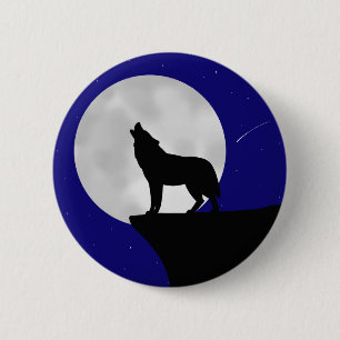 Wolf Howling at the Moon 6 Cm Round Badge