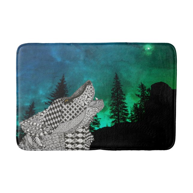 Wolf Howling at the Moon Bath Mat (Front)