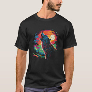 Wolf Howling At The Moon Bright Colorful Night Men T-Shirt