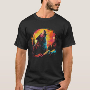 Wolf Howling At The Moon Bright Colourful Night Me T-Shirt