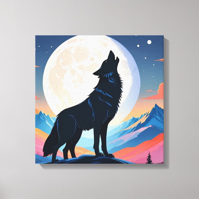 Wolf Howling At The Moon Canvas Print (Front)