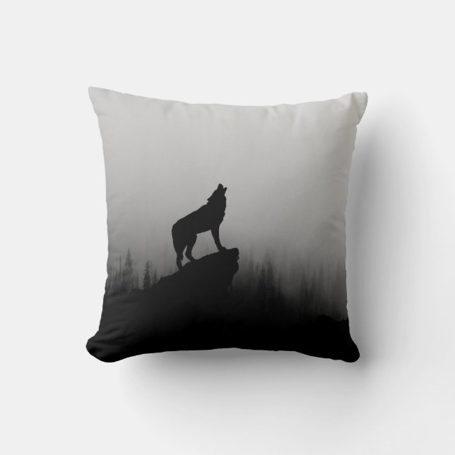 Wolf howling at the moon cushion (Front)