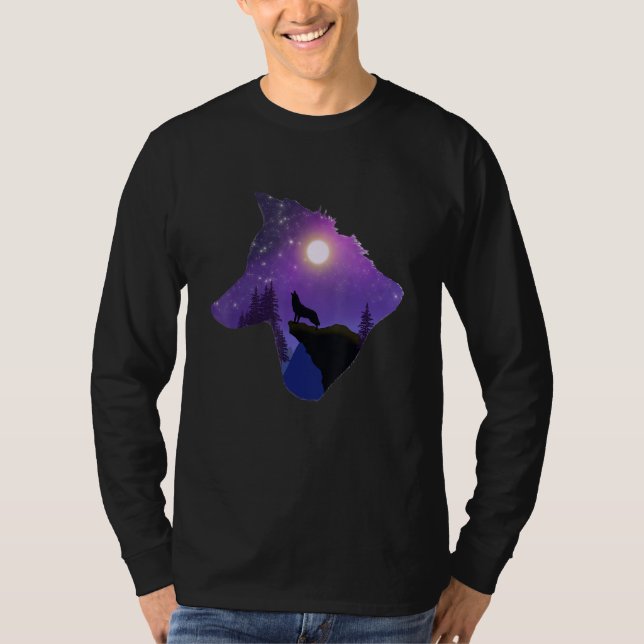 Wolf Howling At The Moon Design T-Shirt (Front)