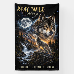 Wolf Howling At the Moon Forest Wildlife Nature  Banner