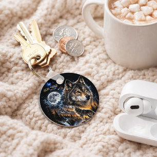 Wolf Howling At the Moon Forest Wildlife Nature Key Ring
