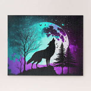 Wolf Howling at the Moon Galaxy Stars Animal Jigsaw Puzzle