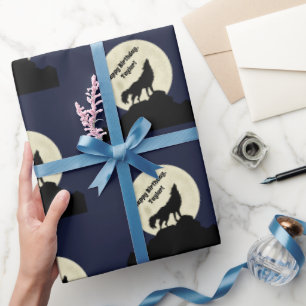 Wolf Howling at the Moon Illustration Personalised Wrapping Paper