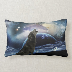 Wolf howling at the moon lumbar cushion