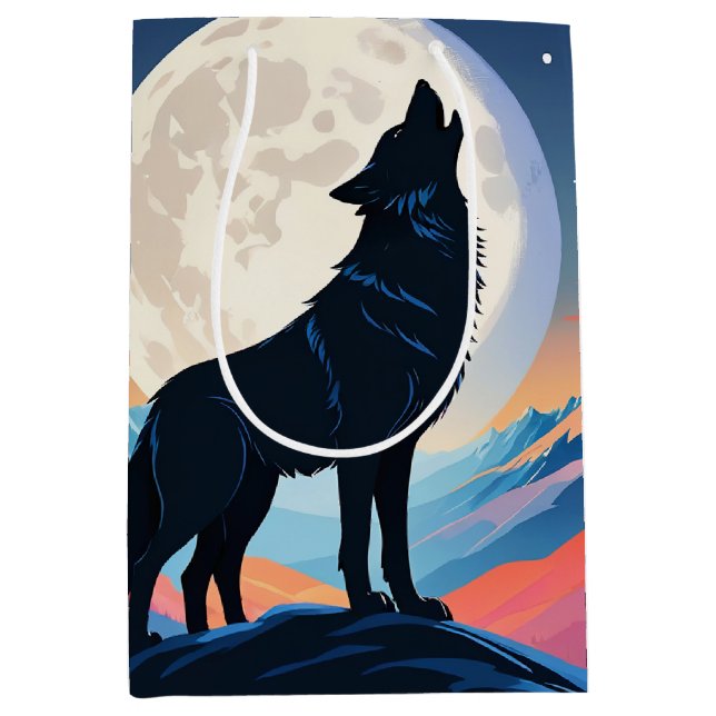 Wolf Howling At The Moon Medium Gift Bag (Front)