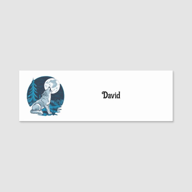 Wolf howling at the moon name tag (Front)