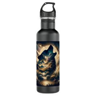 Wolf Howling at the Moon on a Cloudy Night 710 Ml Water Bottle