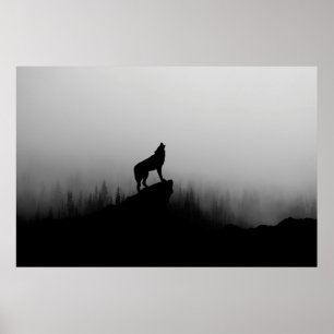 Wolf howling at the moon poster