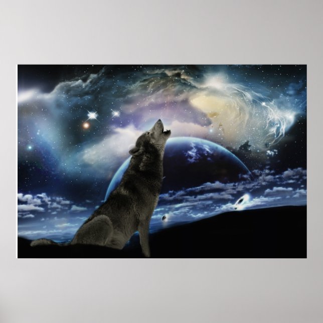Wolf howling at the moon poster (Front)