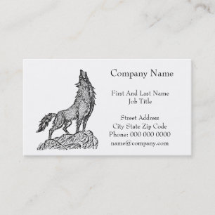 Wolf Howling at the Moon Silhouette Drawing Business Card