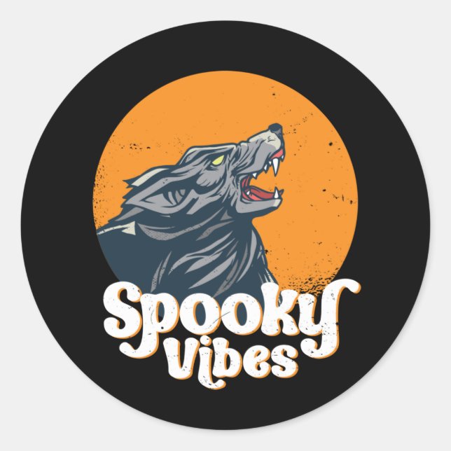 Wolf Howling At The Moon Spooky Vibes Halloween Classic Round Sticker (Front)